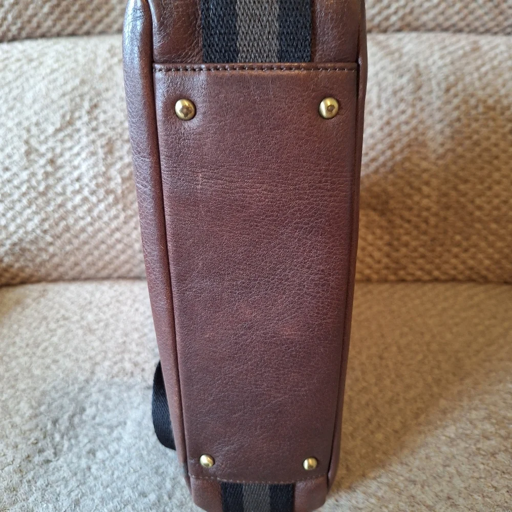 MCM Brown Leather Men's Women's Messenger Bag Stripe Adjustable Strap Black